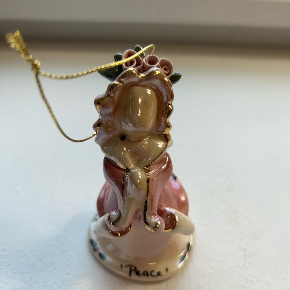 Vintage Blue Sky pottery pink/cream Peace angel  ornament Heather Goldminc